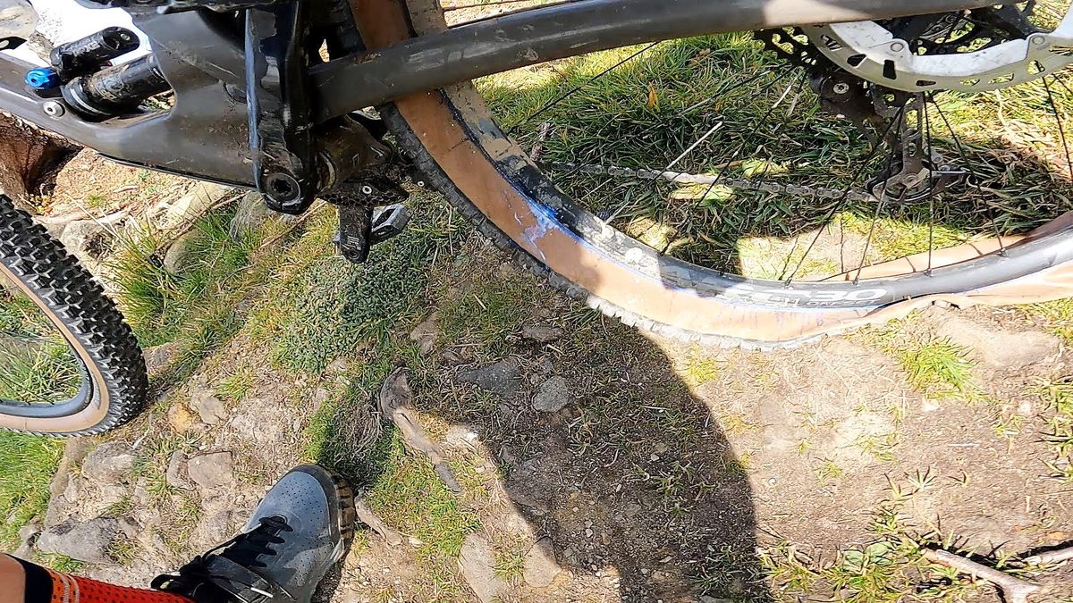 Flat tire on a mountain bike