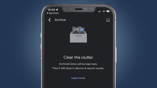 An iPhone showing an Google Photos archive menu