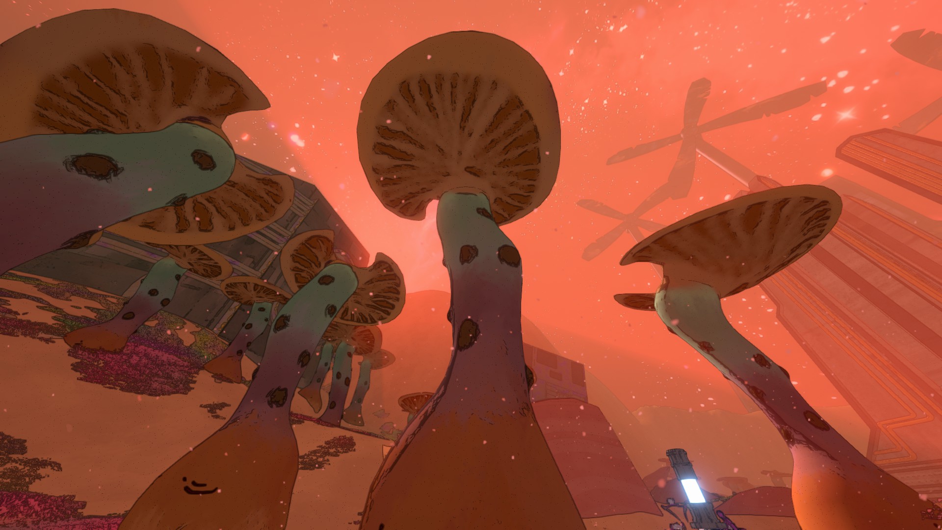 Concept art and screenshots from sci-fi shooter Mycopunk