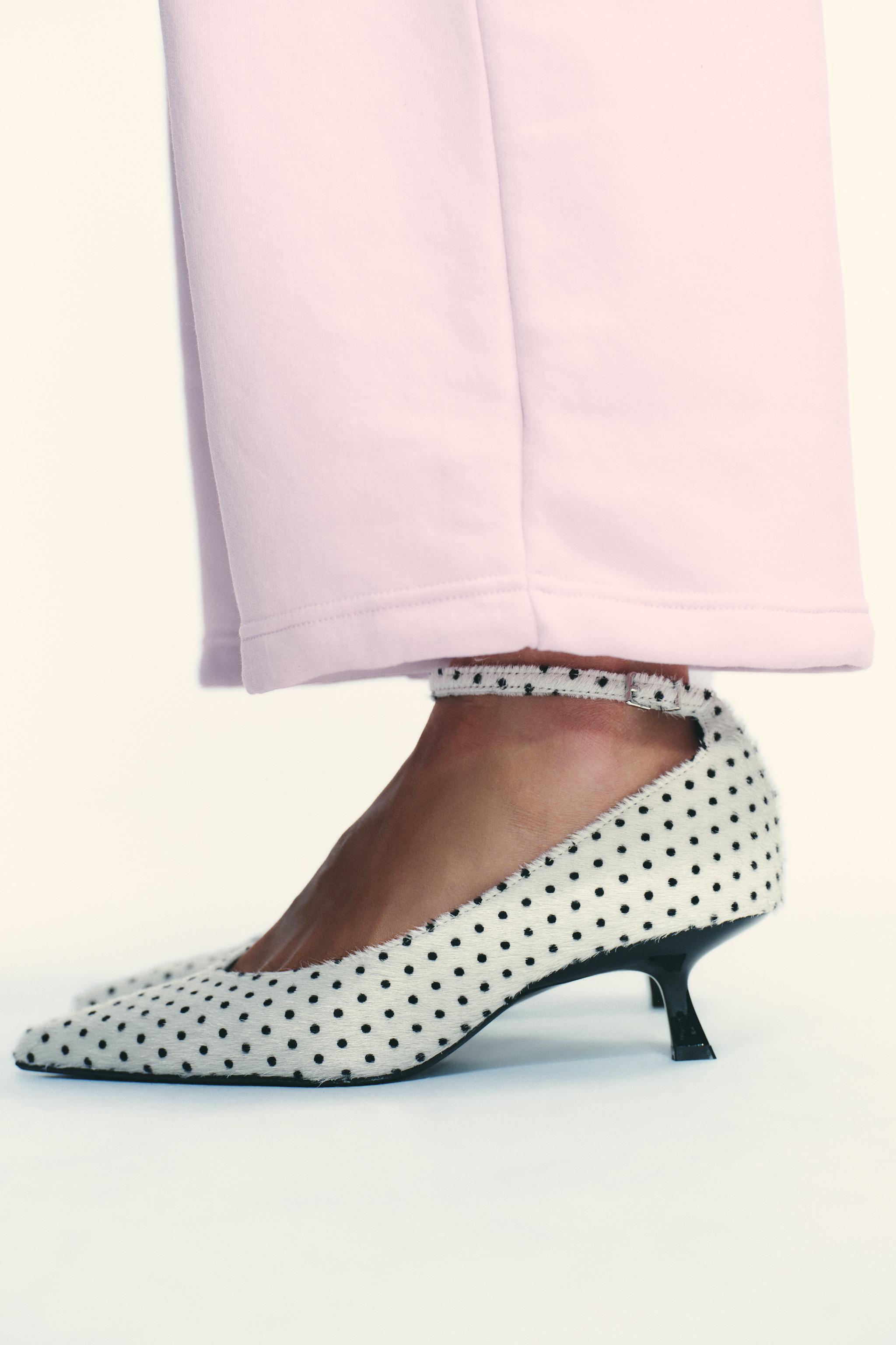 Polka Dot Fur Leather Heels