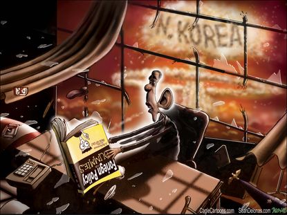 Obama cartoon U.S. North Korea nuclear war Barack Obama