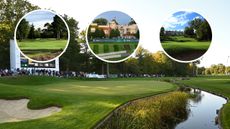 Looking back down the 18th at Wentworth West Course and three insets of holes at Wentworth