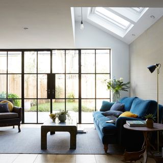 Living area in side return extension with Crittall-style doors to the patio