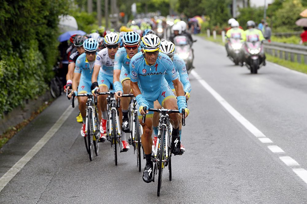 Astana drive the pace as Contador is stopped with a puncture