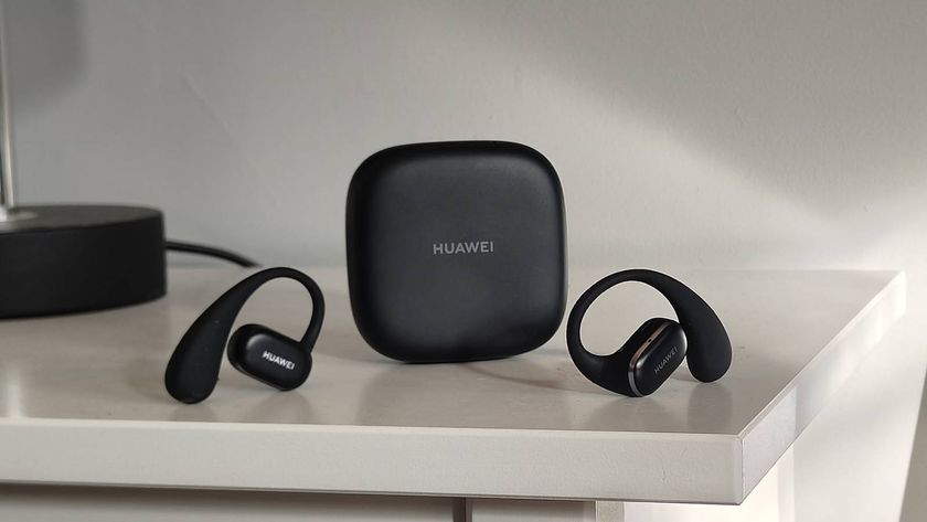 The Huawei FreeArc on a white shelf.