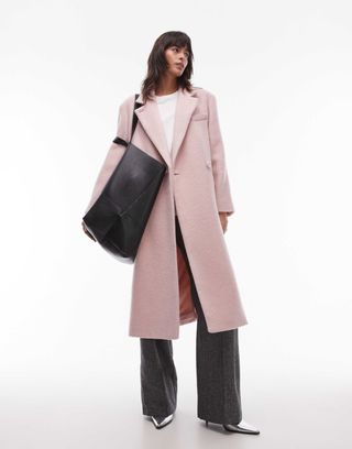 
Other Stories Wool Blend Oversized Midi Length Coat With Asymmetric Button Detail in Pink