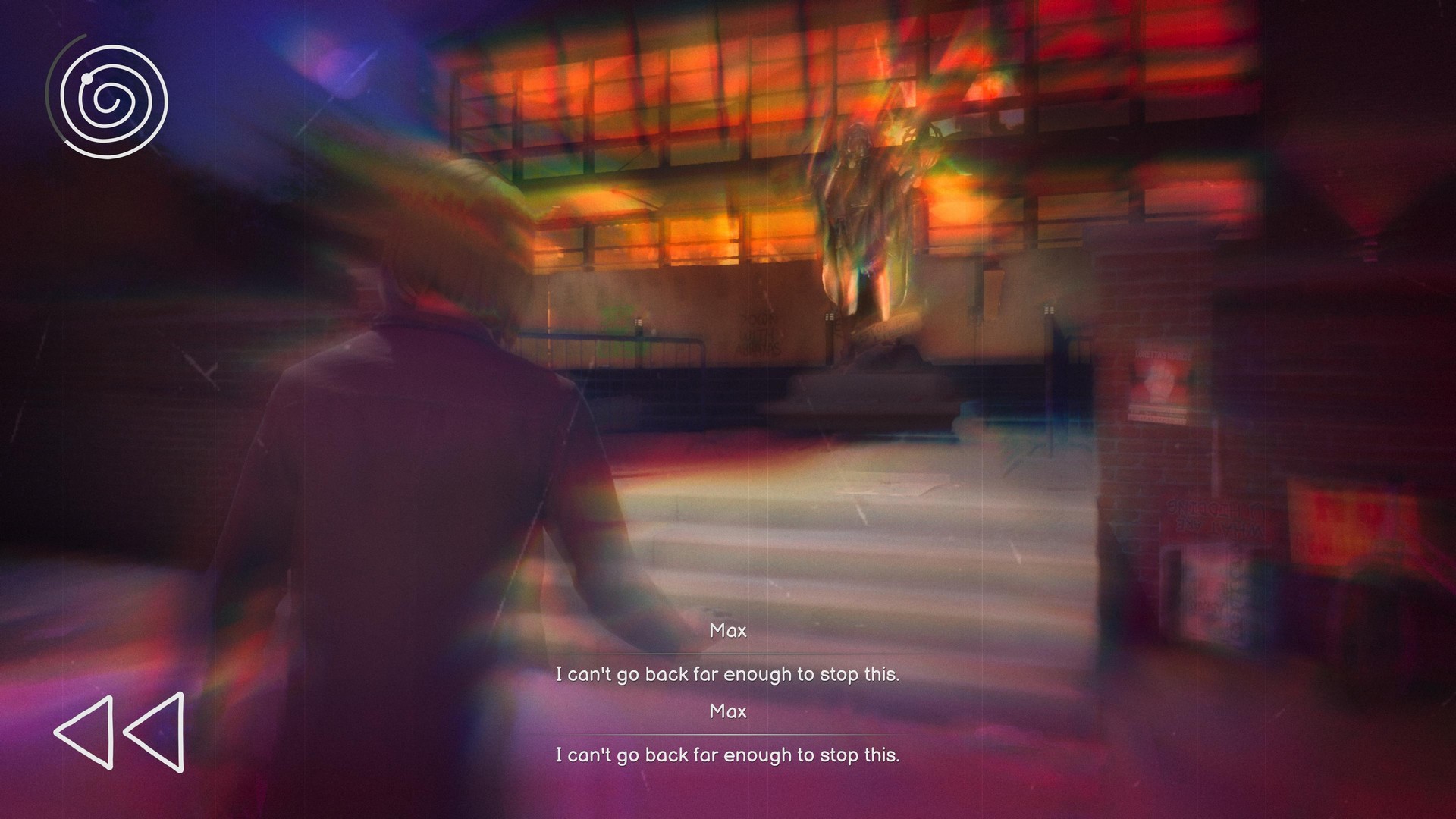 Max fails to rewind time to stop the Caledon University fire in Life is Strange: Reunion