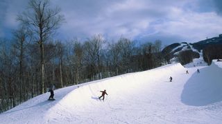 Skiers on Cannon Mountain, New Hampshire, USA