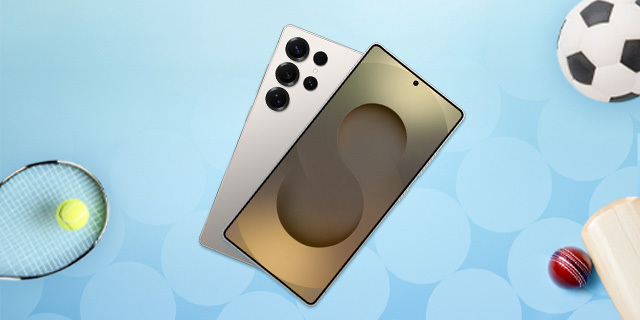 samsung phone on sport blue background