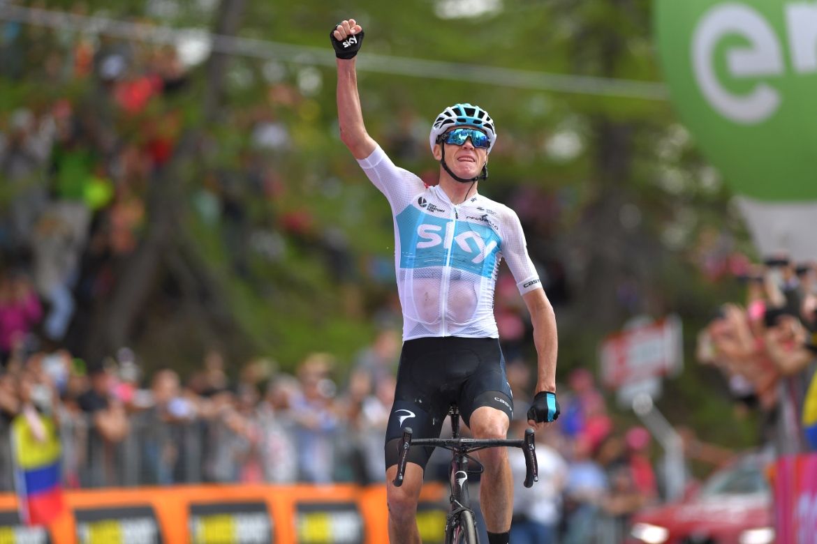 Chris Froome (Team Sky) wins stage 19 of the Giro d'Italia