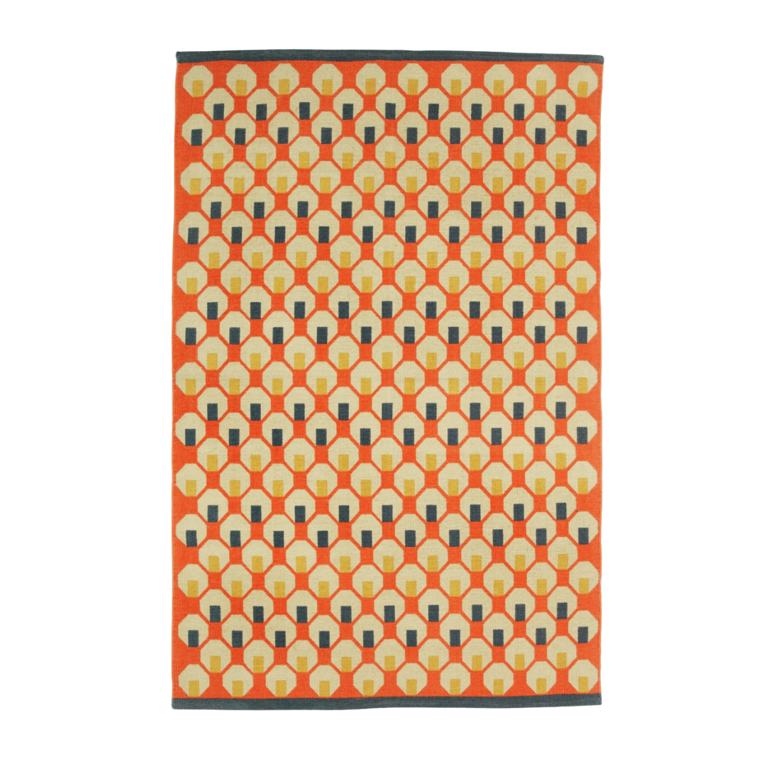 Habitat Octo Geometric Orange Cotton Flatweave Rug-180x120cm