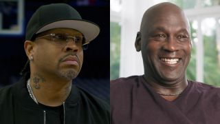 Allen Iverson appears on ALLEN IV3RSON, while Michael Jordan laughs on The Last Dance.
