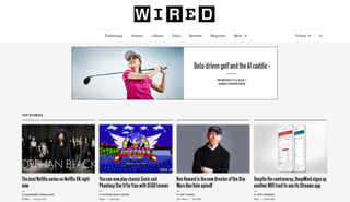 Online magazines like Wired replicate the print experience by centring their logo on their web pages