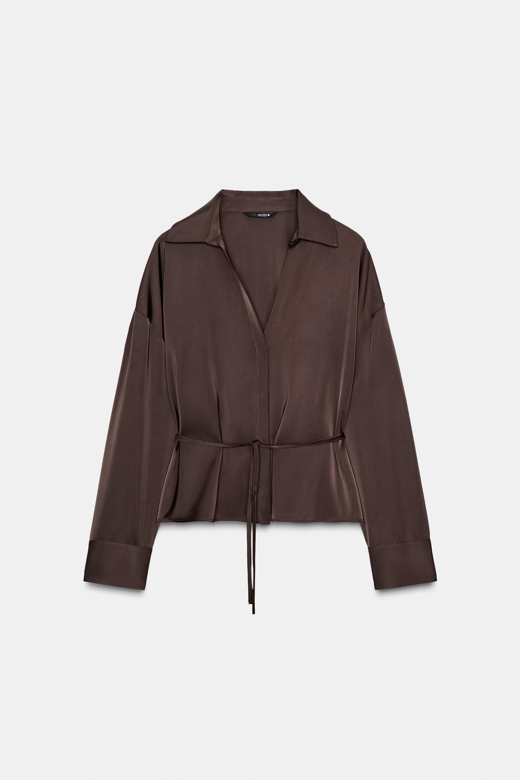 Belted Satin Effect Blouse