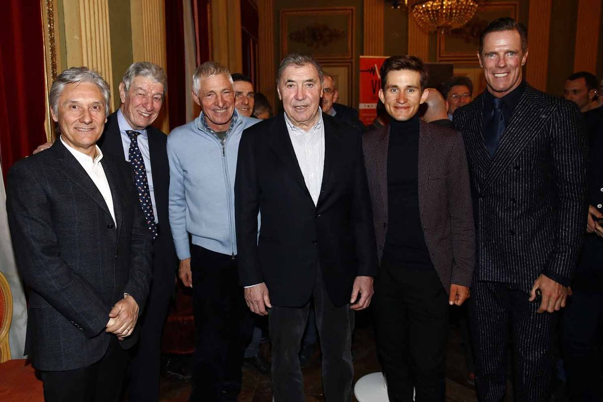 Former world champions in Pinerolo: Giuseppe Saronni, Felice Gimondi, Francesco Moser, Eddy Merckx, Michal Kwiatkowski and Mario Cipollini.