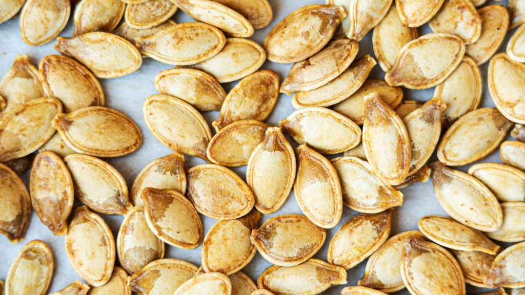 close detail of roasted pumpkin seeds 