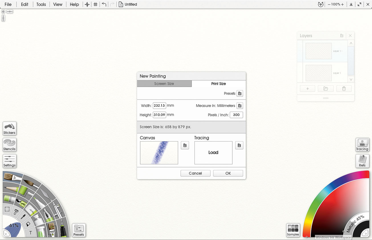 Paint expressive portrait art: Creating a new file in ArtRage
