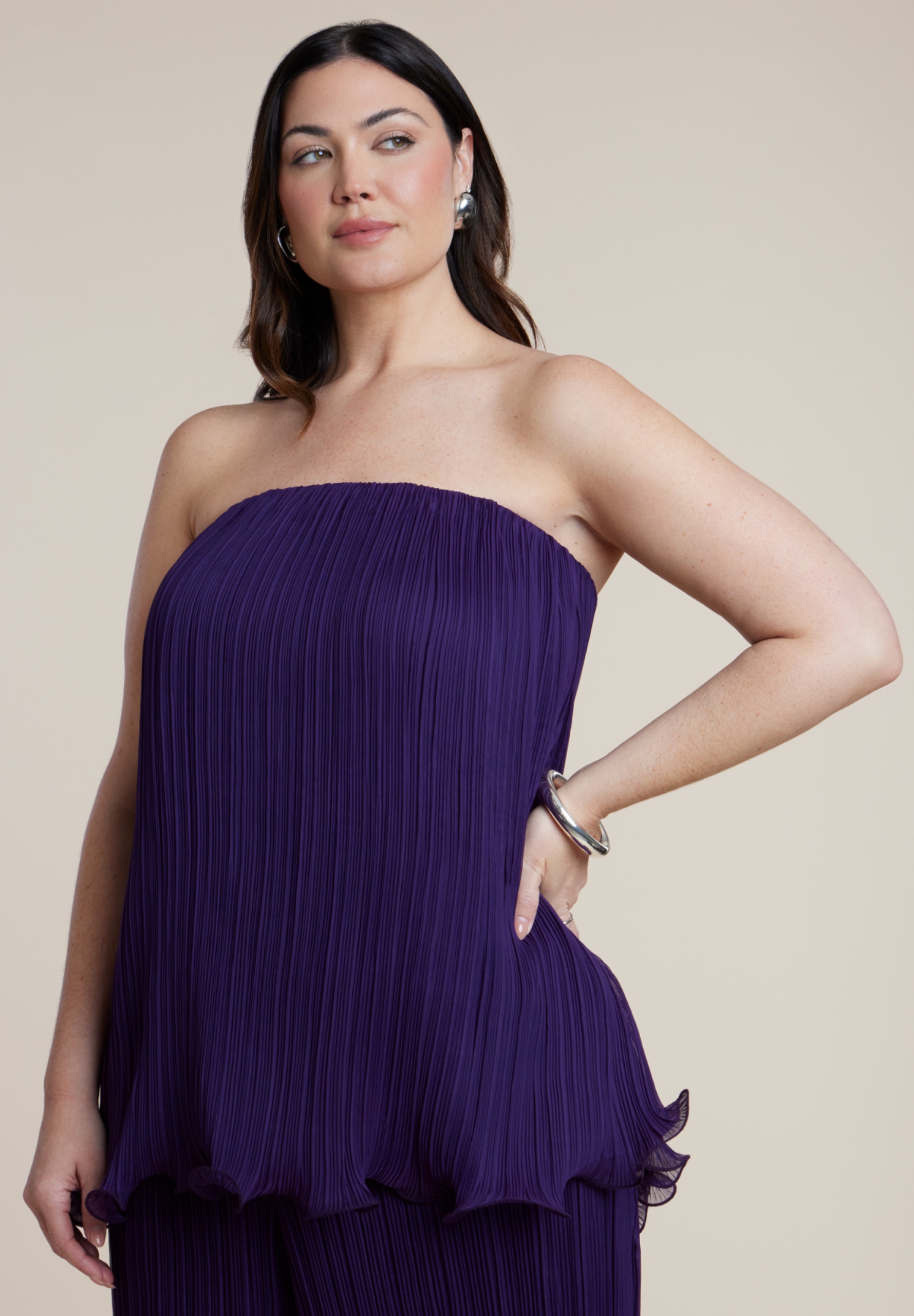 Wire Hem Pliss&amp;eacute; Strapless Top