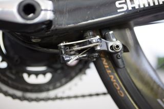 The rear brake is located underneath the bottom bracket to improve aerodynamics on the rear end of the bike