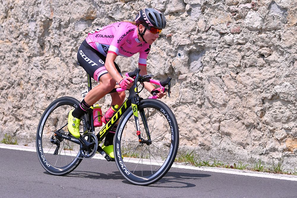 Annemiek van Vleuten of The Netherlands and Team Mitchelton-Scott Pink Leader Jersey