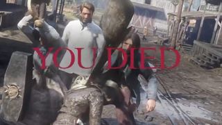 Red Dead Redemption 2's Arthur Morgan falls to his death as attackers look down at him and an Elden Ring-style 'You Died' banner appears on screen
