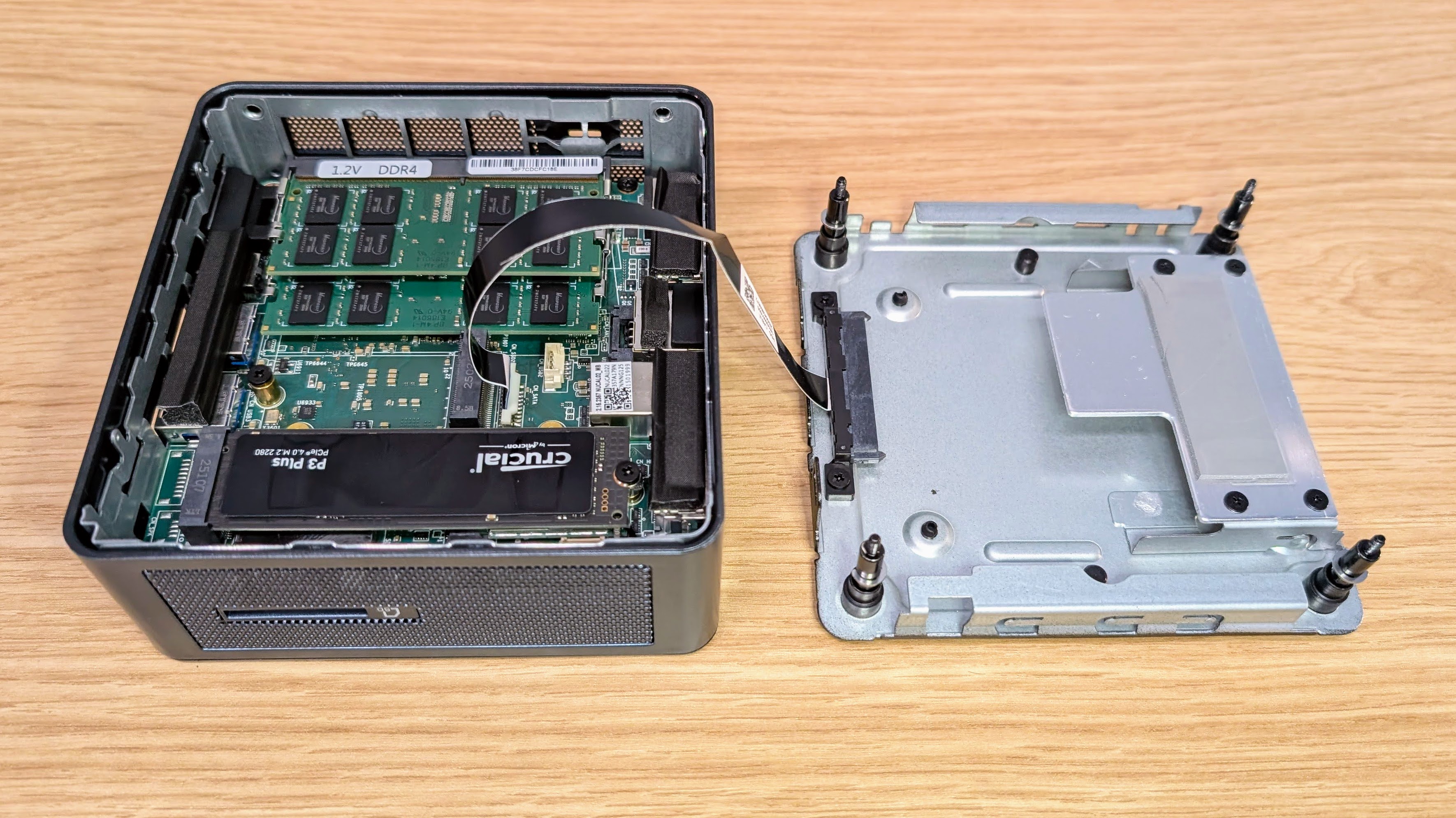 Geekom IT12 mini PC with bottom of case removed