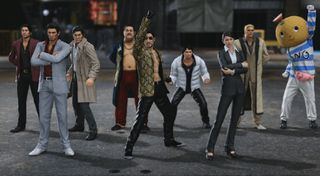 Yakuza characters pose in the street