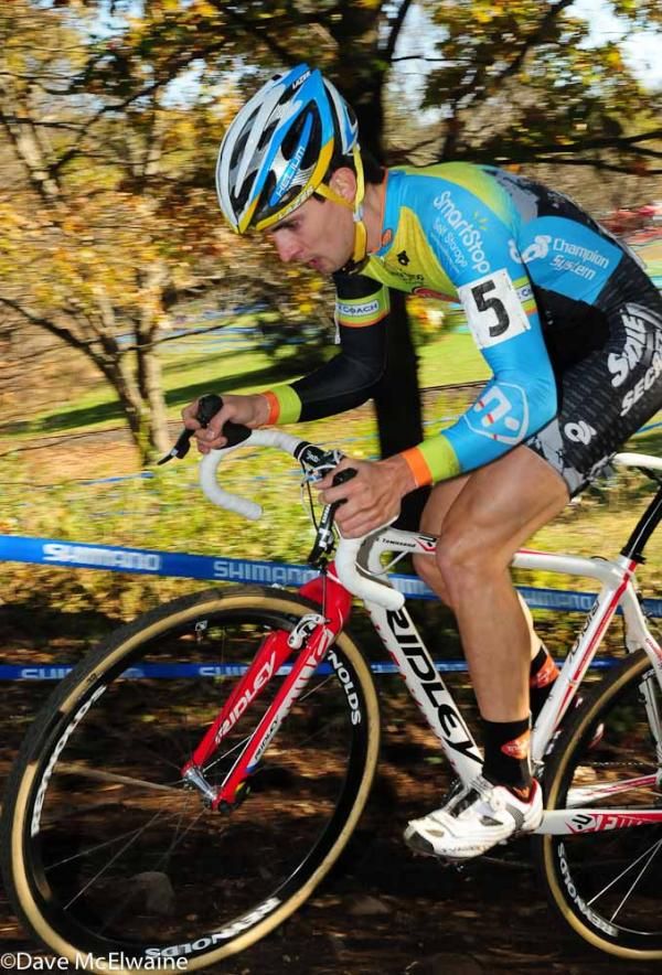 Jerome Townsend (Smartstop/Mock Orange Bikes) on a steep, loose climb.