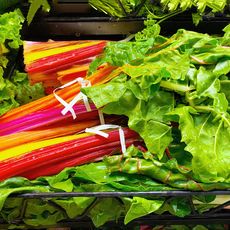bunches of bright colored rainbow chard 