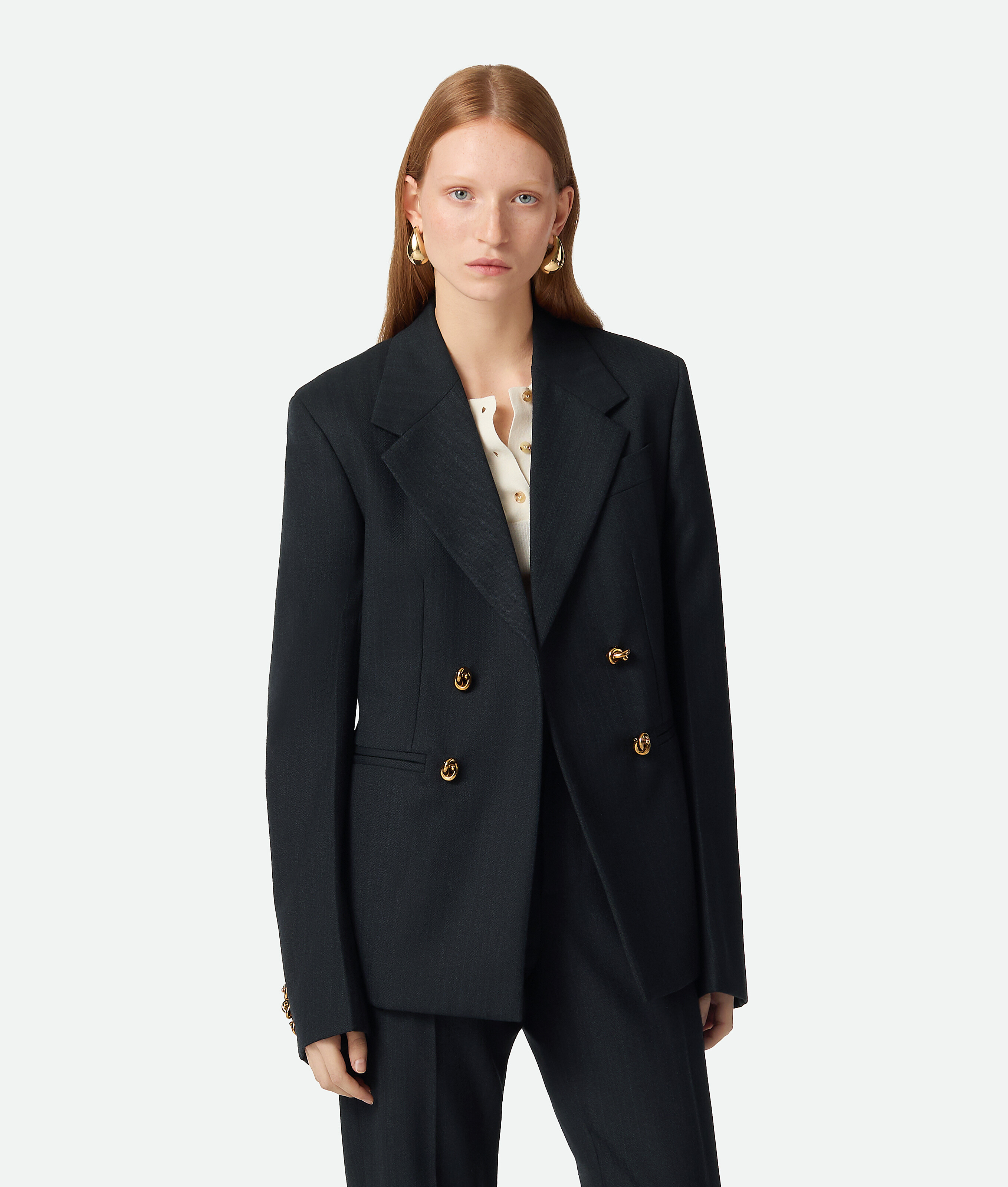 Women's Striped Wool Jacket in Black/dark Blue