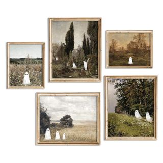 JarThenaAMCS 5Pcs Halloween Wall Art Prints Vintage Ghostly