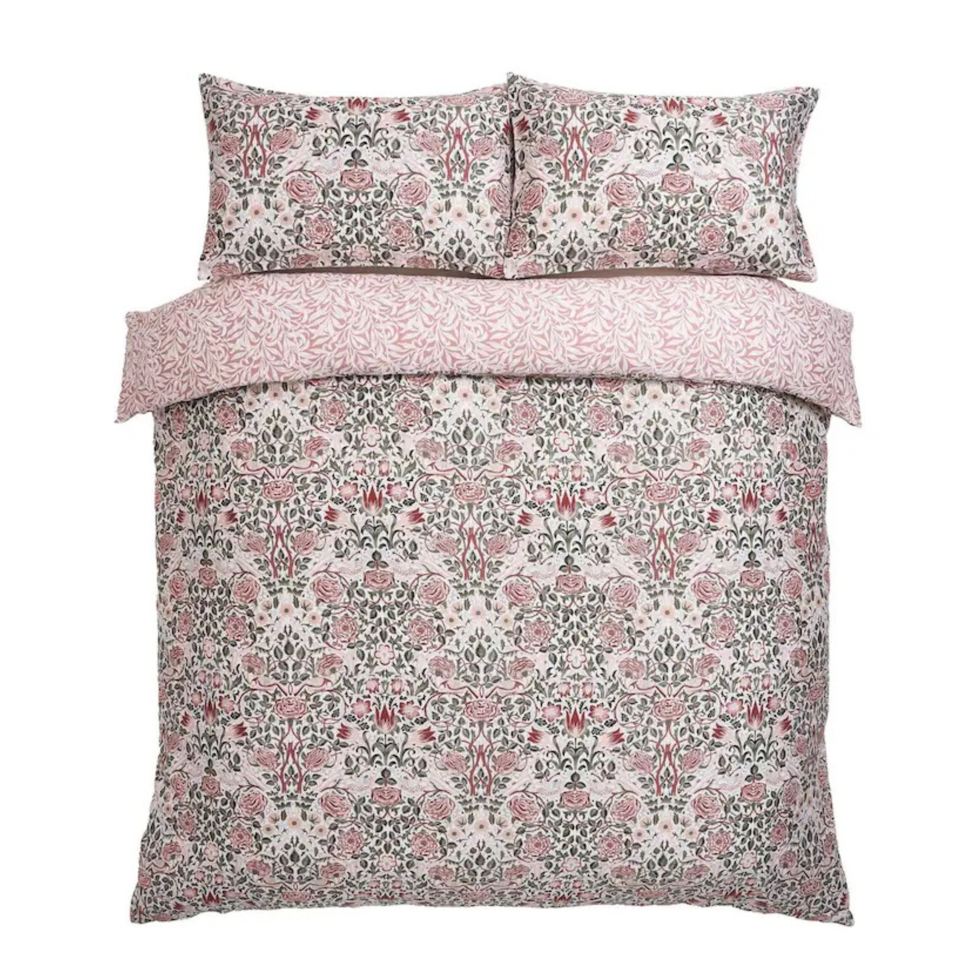 William Morris At Home, Green Rose 220 Thread Count Duvet Cover and Pillowcase Set