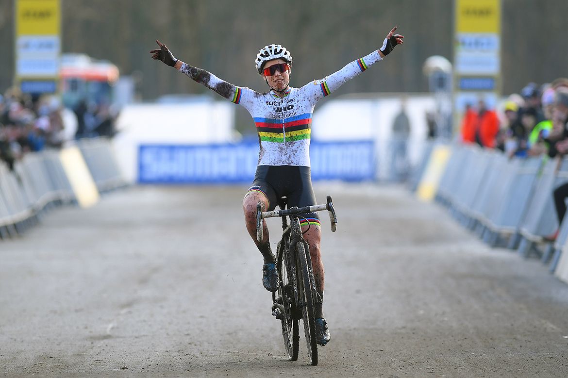 Sanne Cant celebrates World Cup victory in Zeven.