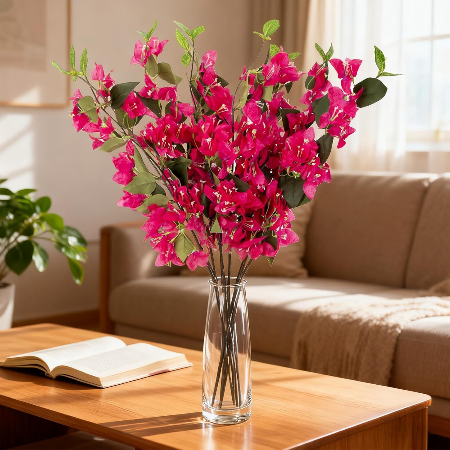 Obdxzhc 10pcs 30.7inch Silk Bougainvillea Artificial Flowers Uv Resistant Long Stems Outdoor Bougainvillea Artificial Realistic Flowers for Wedding Porch Home Party Garden Diy Decor (deep Pink)