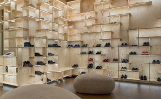 Kengo Kuma’s Milan boutique is composed of a simple plywood assembly system