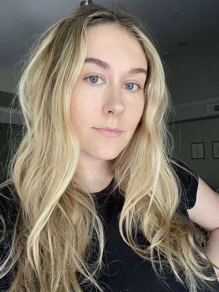 Beauty editor Kaitlyn McLintock before and after Exa Color Corrector.