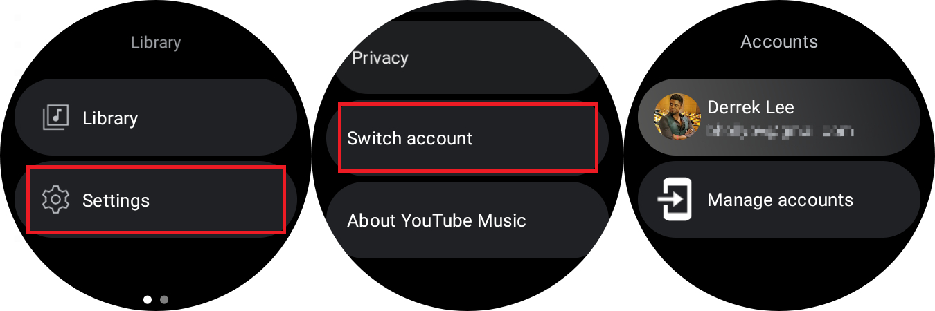 Swithcing YouTube Music account on Wear OS