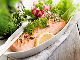 salmon dinner with greens