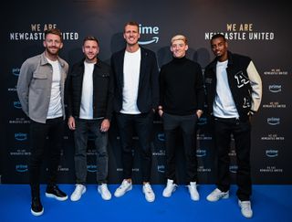 Newcastle Players seen L-R Mark Gillespie, Paul Dummett, Dan Burn , Anthony Gordon and Alexander Isak attend The Amazon 'We Are Newcastle United' Premiere at Tyneside Theatre on August 03, 2023 in Newcastle upon Tyne, England