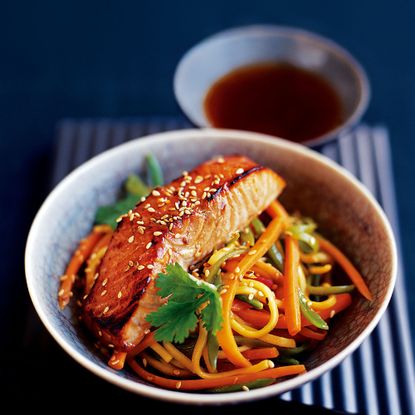 Japanese-Style Salmon with Noodle Stir-Fry recipe-recipe ideas-new recipes-woman and home