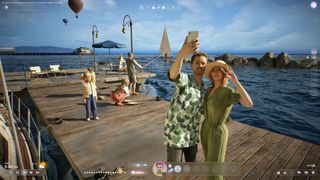 InZOI screenshot showing two zois taking a selfie on a beachfront