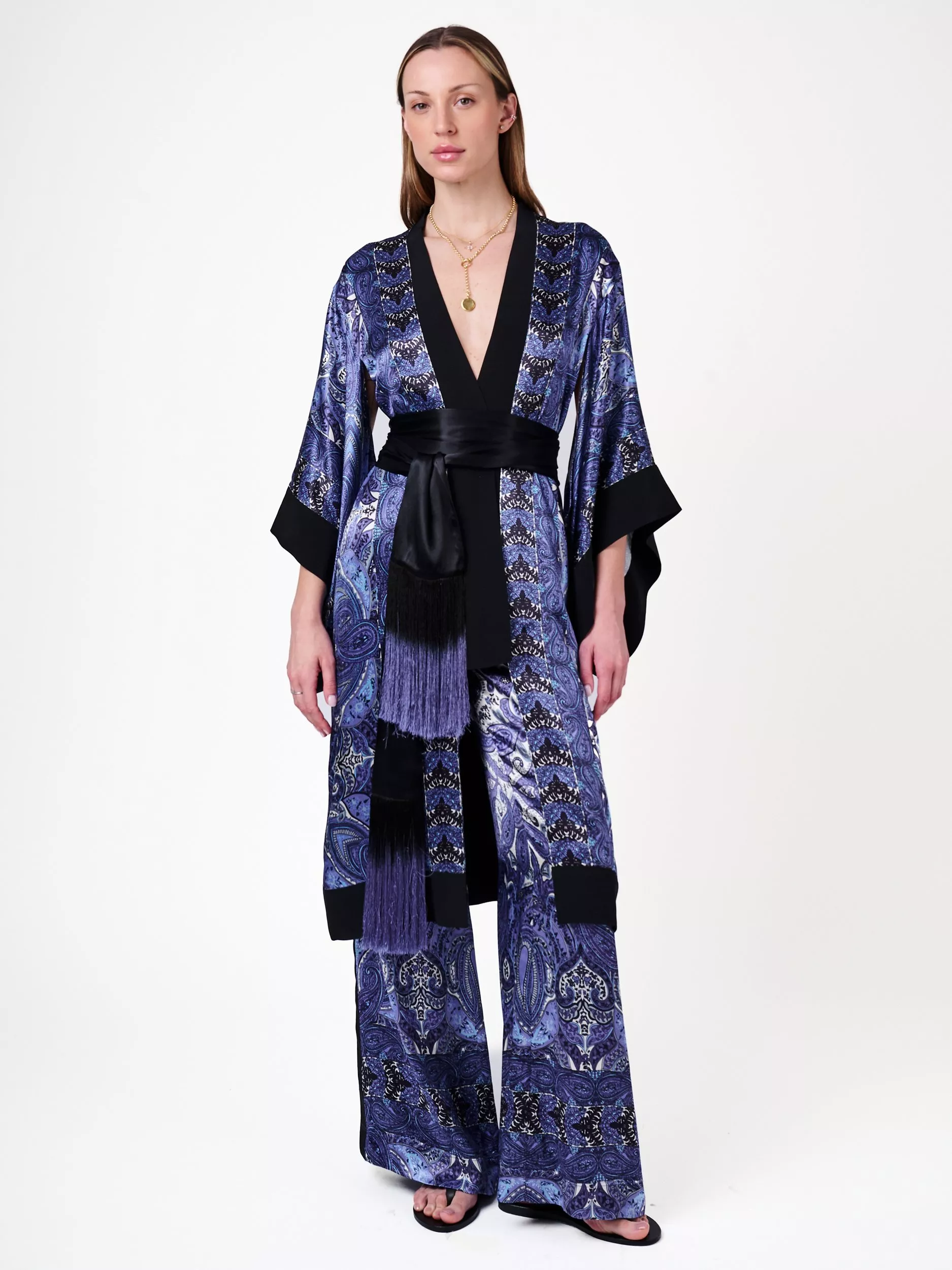 Amanda Wakeley Sylvie Tie Waist Kimono Jacket, Blue Multi