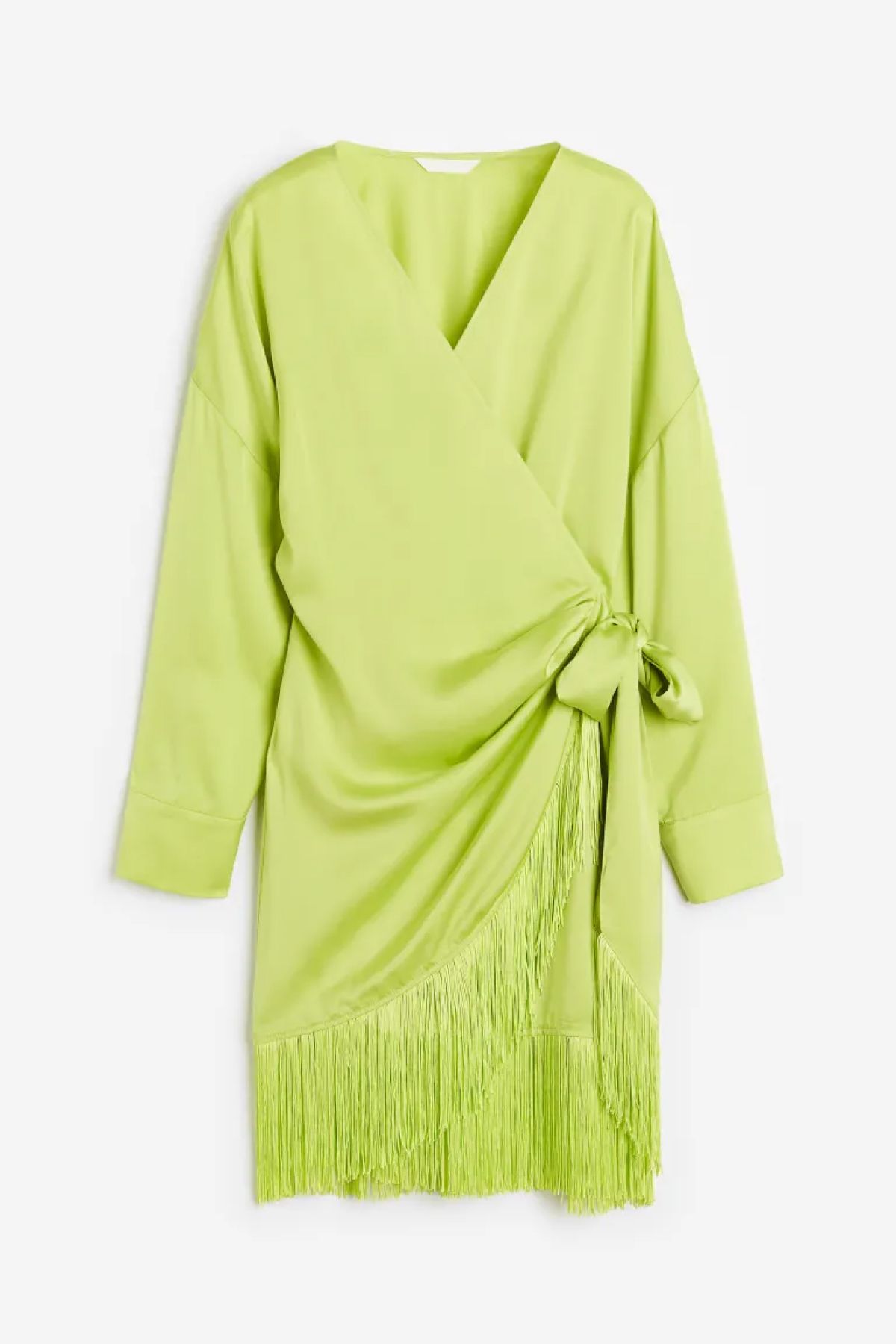 H&M Fringe-Trimmed Satin Wrap Dress