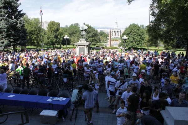 Plenty of people were on-hand in Denver for the press conference and a ride with Lance Armstrong