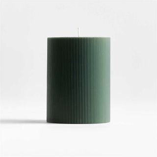 Spruce Green Ribbed Pillar Candle