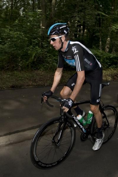 Bradley Wiggins (Sky) on a training ride in Liege, Belgium.