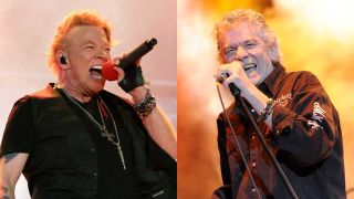 Composite shot of Axl Rose and Dan McCafferty onstage