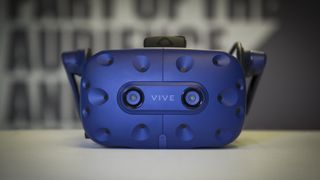 HTC Vive Pro features two cameras on the front and comes in navy blue