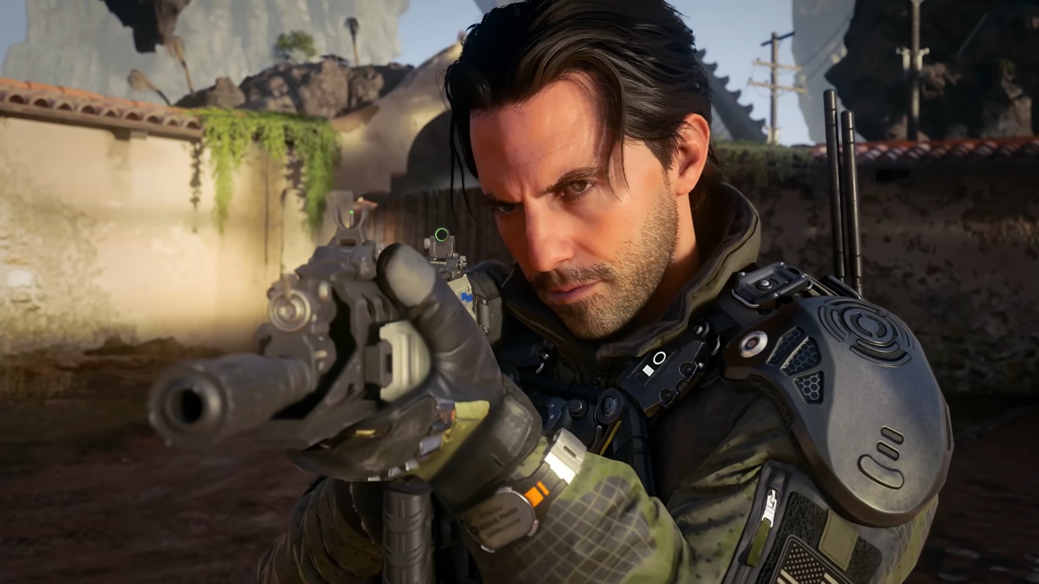 Trailer screenshot of a soldier preparing to fire in Call of Duty: Black Ops 7