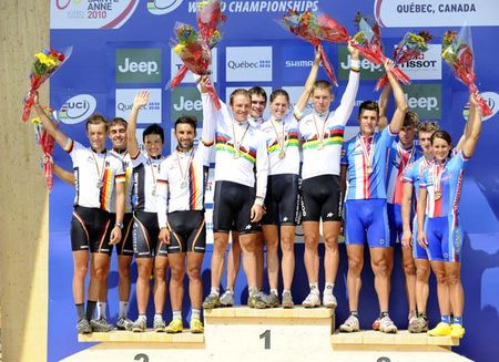 Germany, Switzerland, Czech Republic on the team relay podium